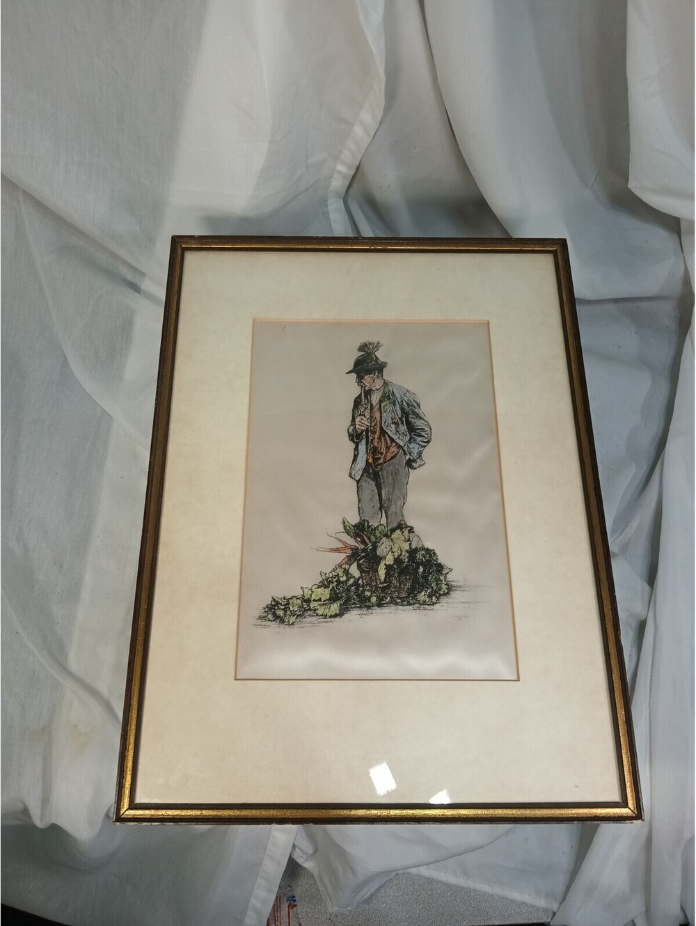 Paul Geissler Gemuse Mann Framed German Silk Print Vintage Art